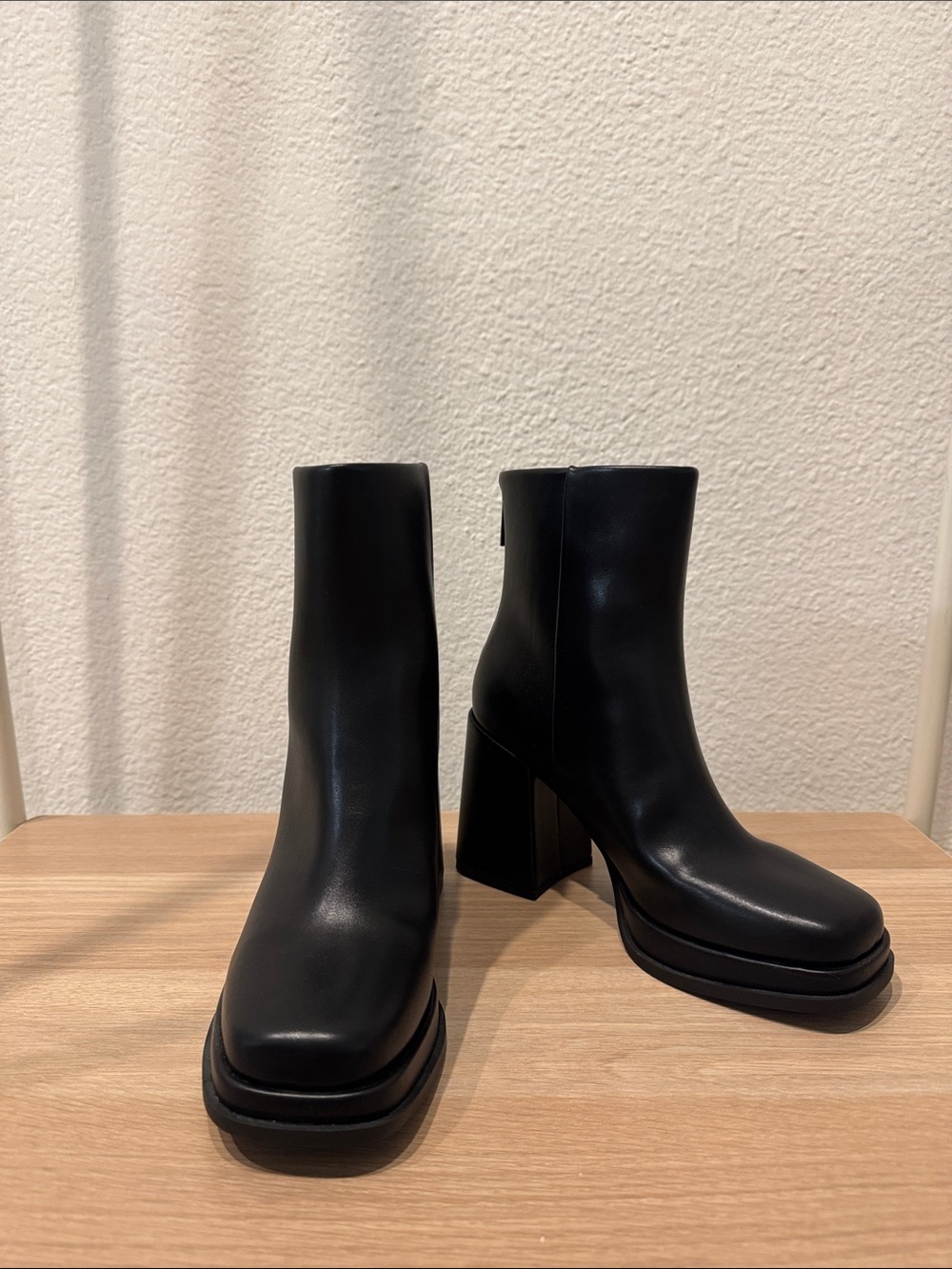 Black Platform Block Heel Ankle Boots - Women